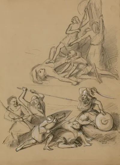 Two Battle Scenes Possibly Illustrating Keans Production Of Macbeth