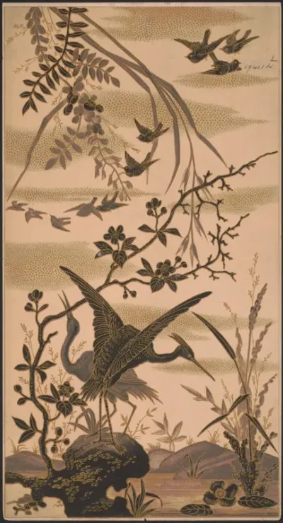 Two Cranes And Several Smaller Birds