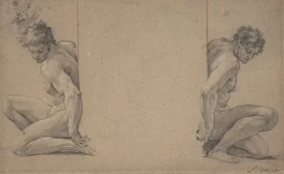 Two Crouching Nude Male Figures
