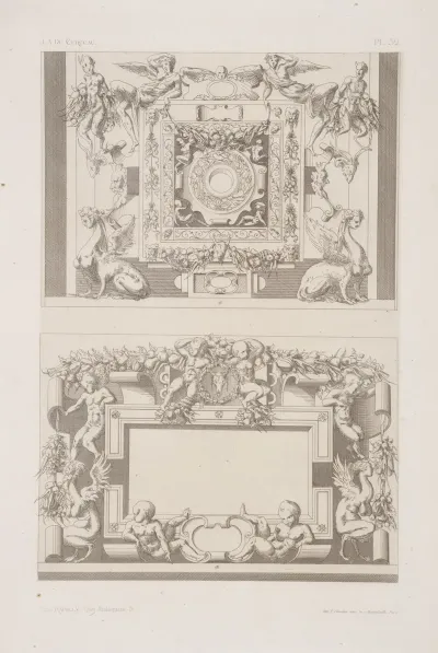 Two Designs For Ceilings With Figures Of Humans Sphinxes And Satyrs