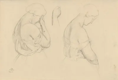 Two Female Figures In Half Length And A Study Of A Hand
