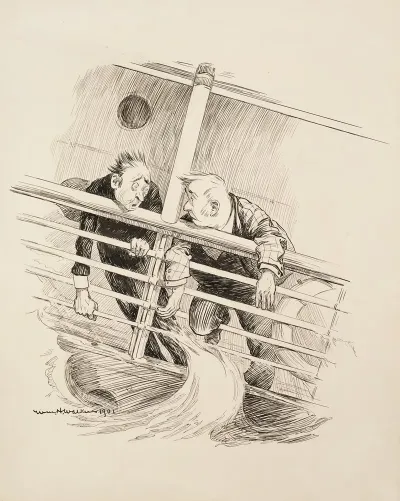 Two Ill Men Lean On The Railing Of A Ship