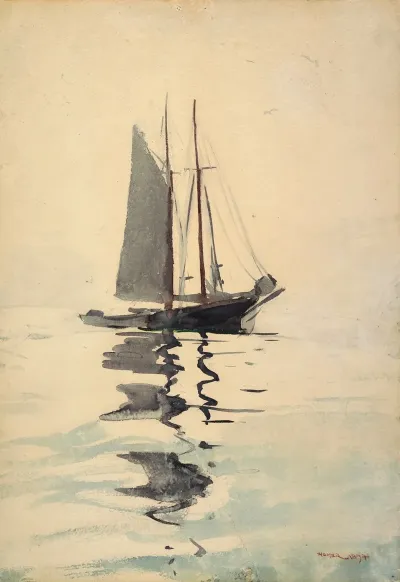 Two Masted Schooner With Dory