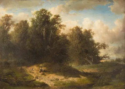 Two Peasants Resting In Vast Landscape