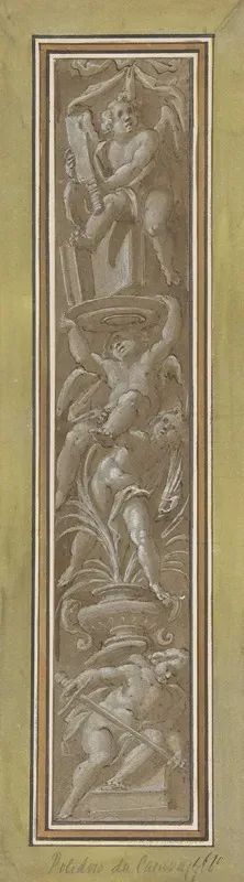 Two Pilaster With White Putti On Tan Ground 2
