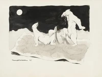 Two Polar Bears Stuck On A Giant Sheet Of Fly Paper