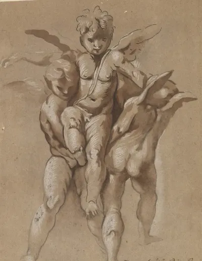 Two Putti Carrying A Third Putti