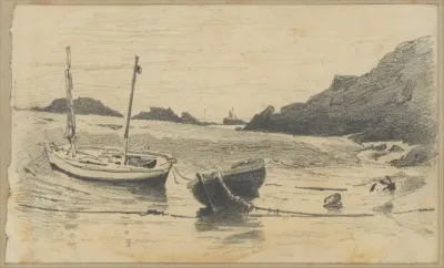 Two Small Boats Moored To Beach