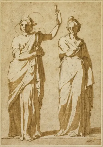 Two Standing Female Figures Studies After Classical Statuary