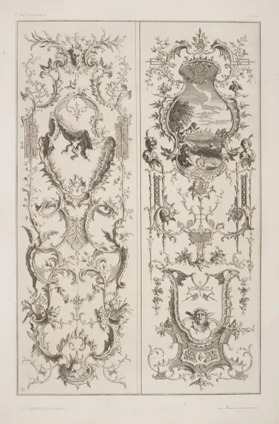 Two Vertical Designs Featuring Scene Of Cherubs By A Lake