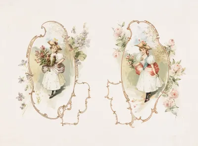 Two Women Enframed With Flowers