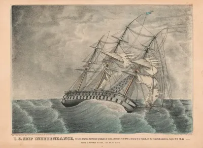 U S Ship Independance Razee Bearing The Broad Pennant Of Com Charles Stewart Struck By A Squall Off The Coast Of America Sept 8th 1842