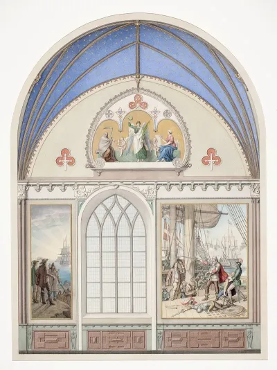 Udkast Til Hvaelvingens Dekoration I Christian Ivs Kapel I Roskilde Domkirke Udsmykning T H Med Chr Iv Pa Trefoldigheden