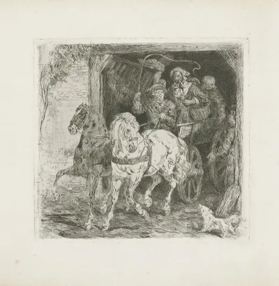 Uitrijdende Wagen Met Boeren