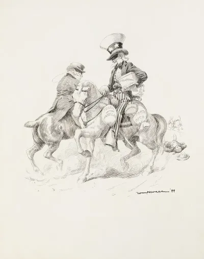 Uncle Sam And Another Man Depicted As Bandits On Horses