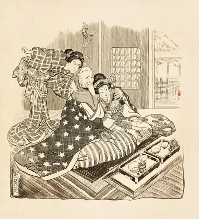 Uncle Sam Enjoying The Company Of A Young Japanese Woman