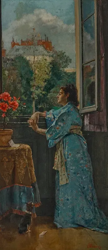 Une Femme A Fenetre The Blue Kimono