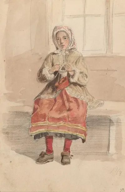 Ung Kvinne Som Strikker