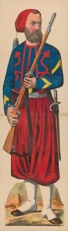 Unidentified French Zouave In Uniform With Rifle And Sword