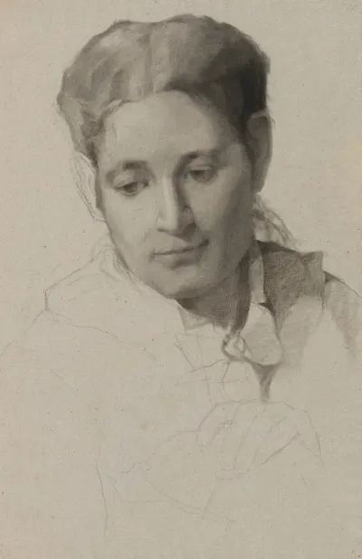 Untitled Frontal Head And Sketched In Bust And Hands Of Girl