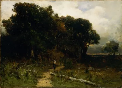 Untitled Landscape Woodcutter On Path