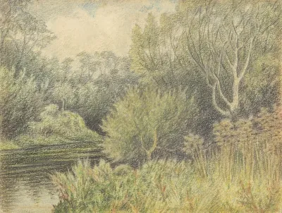 Untitled River Scene With Willows