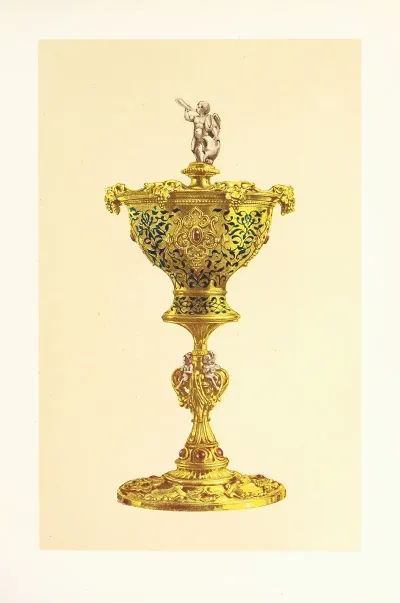 Vase Or Hanap With Cover In Silver Gilt Enamelled And Set With Jewels