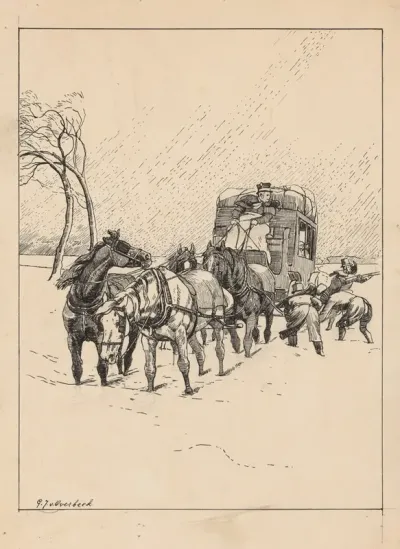 Vastgelopen Paardenkoets In De Sneeuw