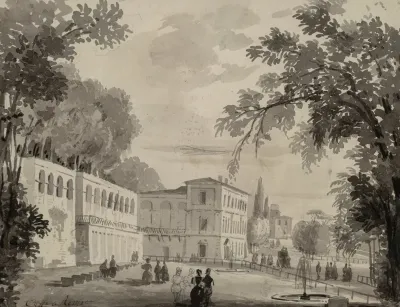 Veduta Of The Aqueduct And Aranciera Of The Villa Borghese Rome