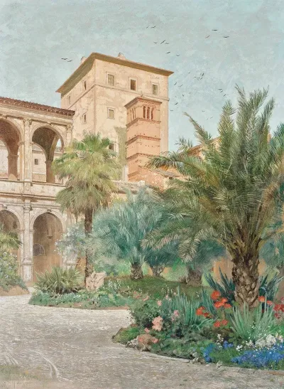 Vedute Der Botschaft In Rom Garten Mit Blick Auf Bogengange