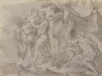 Venus Und Amor Unter Einem Zelt Sitzend Links Von Ihnen Stehen Flora Und Zephir