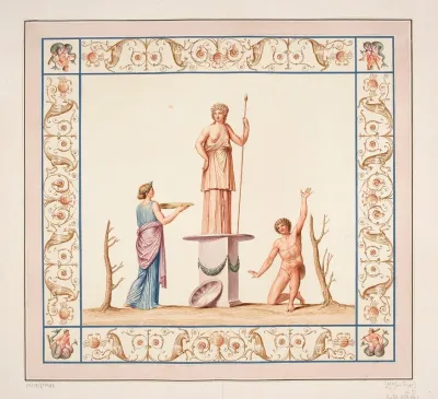 Vestigia Delle Terme Di Tito Sacrifice Given To Pomona Quadro From Vault Ornamentation In Room 15