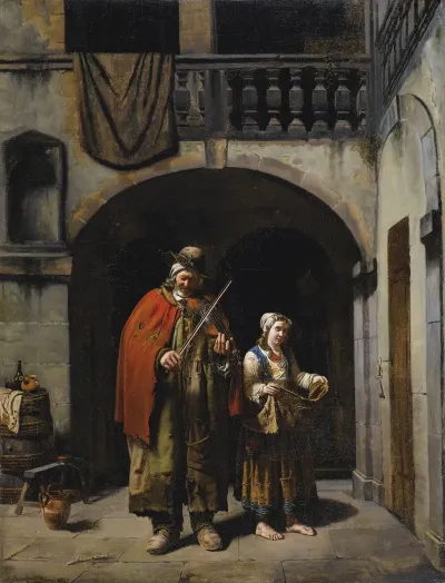Vieillard Aveugle Conduit Par Sa Fille