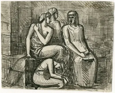 Vier Zittende Vrouwenfiguren
