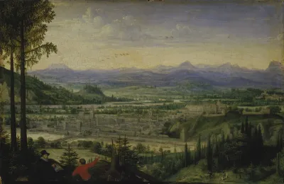 View Of Linz With Artist Drawing In The Foreground