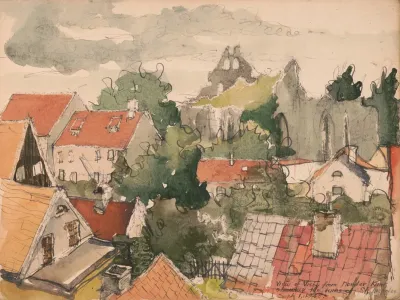 View Of Visby From Norder Klint Showing The Ruins Of St Nicholas