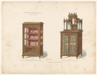 Vitrine De Salon Noyer Teinte Et Moulures Cuivre Petit Meuble De Alon Modele Depose