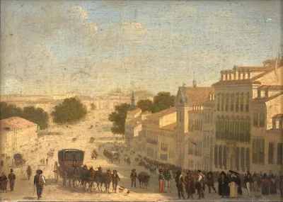 Vue De La Calle De Alcala Avec La Fontaine De Cybele Et La Porte Dalcala Madrid