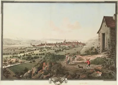 Vue De La Ville De Bienne De Nidau Et De Lisle De St Pierre Avec Les Environs Du Lac De Bienne