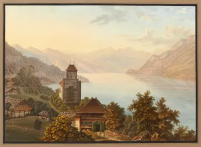 Vue De Leglise Et Du Village De Ringgenberg Au Lac De Brienz