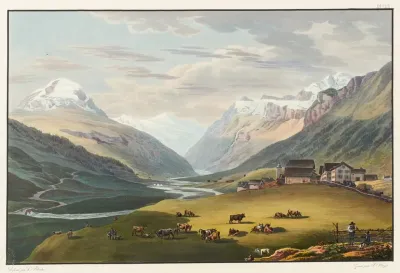 Vue Du Village Hinterrhein Et Des Premiers Pont Sur Le Rhein Interieur Prise Vers Le Glacier De Rheinwald