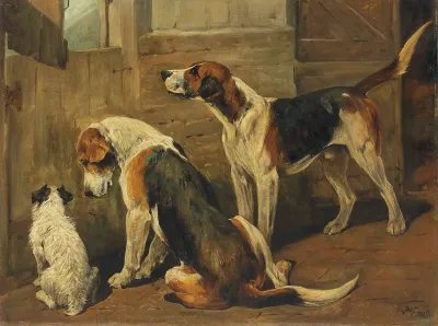 Waiting For The Hunt A Terrier And Two Hounds
