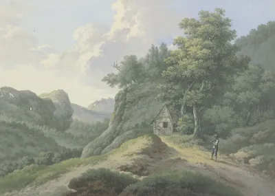 Waldige Berglandschaft Mit Ausblick In Ein Tal