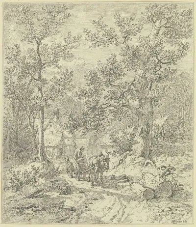 Waldinneres Mit Bauer Auf Fuhrwerk