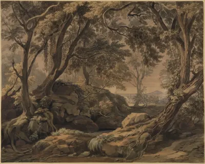 Waldlandschaft Mit Blick Auf Olevano Und Den Monte Cavo