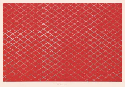 Walzendruckpapier Mit Silberdruck Gitternetz Uber Rotem Grund Nach Alten Mustern