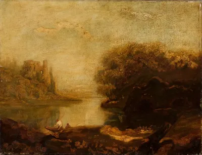 Waterside Landscape With Ruins