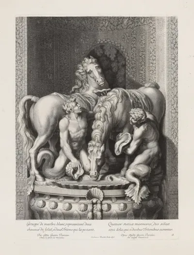 White Marble Scene Representing Two Horses Of The Sun And Two Tritons Thinking Of Them