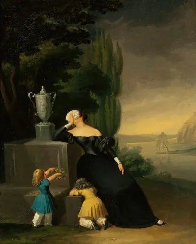 Widow With A Child At Her Husbands Grave