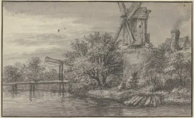 Windmuhle An Einem Kanal Uber Welchen Eine Zugbrucke Fuhrt